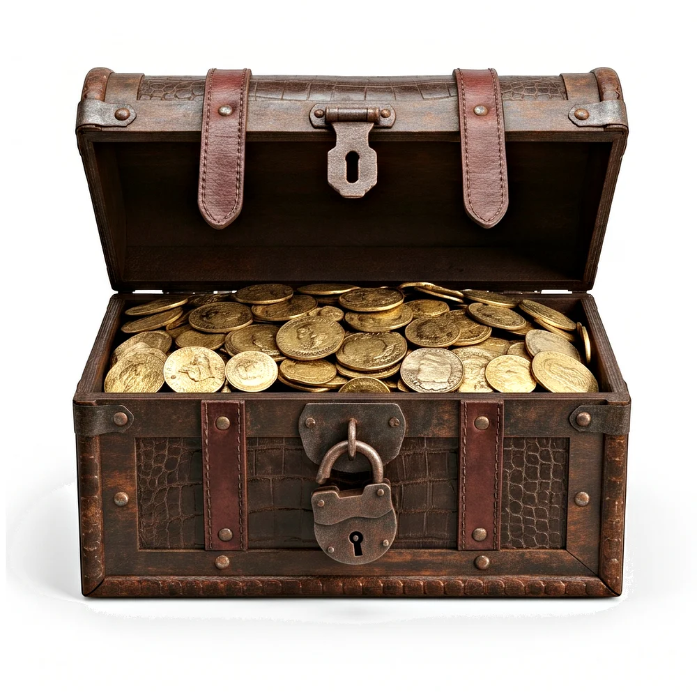 Cofre abierto lleno de monedas de oro